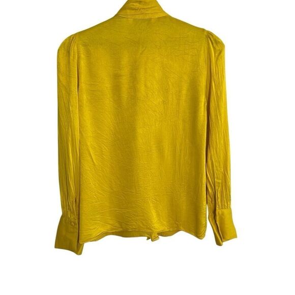 Zara Satin Neck Tie Long Sleeve Button Front Blouse Yellow Size XS - Picture 8 of 8